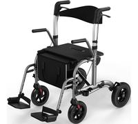 Luckfaith LR03 2 in 1 Walker Wheelchair, Folding Rolling Walker Wheelchair Combo,Charcoal Grey
