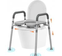 Luckfaith LTR02 Bedside Chest with Toilet Surround, Height Adjustable, Portable Commode Chair for Adults Seniors-grey