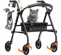 Luckfaith Rollator Walker with Seat for Seniors, 348 lbs Folding Mobility Walker with Brakes, Padded Seat, Backrest, 3-Second Fold & 7L Storage Bag