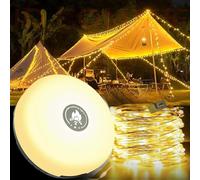 LUCKFEN Camping String Lights,4 in 1 Outdoor String Lights with 8 Lighting Modes,Lasts Up to 15 hrs,Portable Camping Lantern Rechargeable,Power Bank,Yard,Hiking,Decoration,Holiday Christmas(32.8FT)