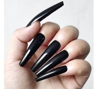 LuckForever 120pc Colored Extra Long Coffin Press on Nails XL Ballerina False Fake Nails Full Cover Artificial Nail Decor 12 Sizes for Salon and Home (Black)