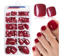 LuckForever 168 Pcs False Toe Nails with Glue Bordeaux Short Square Nails Fake Acrylic Nails for Feet