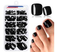 LuckForever 168 Pieces Press On Toe Nails for Women Fake Toenails with Adhesive Tabs Black Fake Toenails Press On Nails Short Square Acrylic Toenails