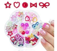 LuckForever 3D Nail Charms Cute Star Moon Bow Heart Charm Nail Decorations Kit Colorful Bow-Know Stars Heart Pearl Studs Acrylic Nail Design Jewelry Resin Craft Art Accessories Nail Tech Supplies