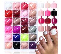 LuckForever 576pc Press on Toenails Women Toe Fake Nail with Adhesive Tab, Gel Fake Toenails Press ons Nails Short Square Glue on Toenail Acrylic Toes Nails False Presson Stick Toenail for Feet