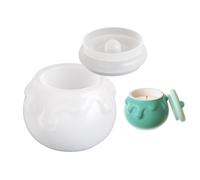 LUCKGONI Round Candle Jar Mold with Lid Concrete Honey Vessel Silicone Mould Cement Plaster Resin Flowerpots Storage Box Molds