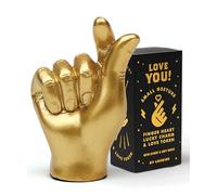 Luckies Golden Heart Finger Lucky Charm | Pocket-Sized Gold Good Luck Token in Elegant Black & Gold Box | Solid Mini Statue | Unique Ring Holder | Novelty Gift Room Decor or Desk Accessory
