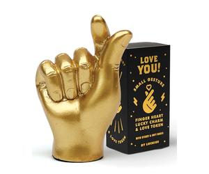 Luckies Golden Heart Finger Lucky Charm | Pocket-Sized Gold Good Luck Token in Elegant Black & Gold Box | Solid Mini Statue | Unique Ring Holder | Novelty Gift Room Decor or Desk Accessory