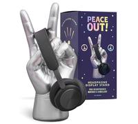 Luckies Headphone Stand | Peace Out Headset Stand & Headphone Holder Desk Tidy | Cable Management Desk Organiser or Hand Shape Jewellery Organiser | Silver Headset Holder Table Accessories
