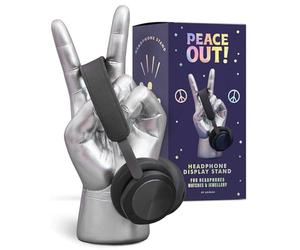 Luckies Headphone Stand | Peace Out Headset Stand & Headphone Holder Desk Tidy | Cable Management Desk Organiser or Hand Shape Jewellery Organiser | Silver Headset Holder Table Accessories