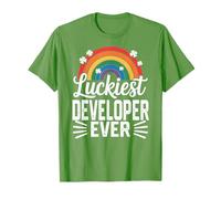 Luckiest Developer Ever St Patricks Day Rainbow Shamrock T-Shirt