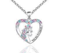 Luckilemon You are Magical Unicorn Necklace for Girls Crystal love heart Pendant Necklaces Jewelry Gifts for Girls Daughter Granddaughter Niece Birthday christmas, silver-plated
