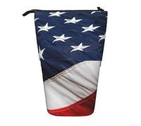 Luckily&Day American flag Print Vertical Retractable Pouch Novelty Standing Bag Pop Up Bag Unique Telescopic Pouch for Office Makeup, Black, One Size, Telescopic