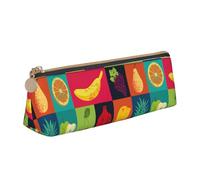 Luckily&Day Art Style Fruit Print Personalized Triangular Pouch Stylish Leather Cosmetic Organizer Compact zipper pouch, White, One Size, Stylish