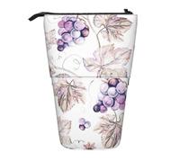 Luckily&Day Beautiful grape leaves Print Vertical Retractable Pouch Novelty Standing Bag Pop Up Bag Unique Telescopic Pouch for Office Makeup, Black, One Size, Telescopic