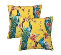 Luckily&Day Beautiful Peacock Printed Cushion Cover 12"x12" Set of 2 Square Pillowcase Decorative Throw Pillow Cover for Sofa Couch Living Room