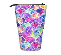 Luckily&Day Beautiful Rainbow Mermaid Print Vertical Retractable Pouch Novelty Standing Bag Pop Up Bag Unique Telescopic Pouch for Office Makeup, Black, One Size, Telescopic