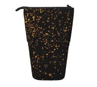 Luckily&Day black and gold wallpaper Print Vertical Retractable Pouch Novelty Standing Bag Pop Up Bag Unique Telescopic Pouch for Office Makeup, Black, One Size, Telescopic
