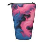 Luckily&Day blue and red fire Print Vertical Retractable Pouch Novelty Standing Bag Pop Up Bag Unique Telescopic Pouch for Office Makeup, Black, One Size, Telescopic