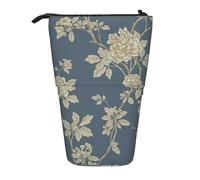 Luckily&Day Blue And Yellow Flowers Print Vertical Retractable Pouch Novelty Standing Bag Pop Up Bag Unique Telescopic Pouch for Office Makeup, Black, One Size, Telescopic