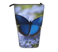 Luckily&Day blue butterfly Print Vertical Retractable Pouch Novelty Standing Bag Pop Up Bag Unique Telescopic Pouch for Office Makeup, Black, One Size, Telescopic