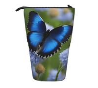 Luckily&Day blue butterfly Print Vertical Retractable Pouch Novelty Standing Bag Pop Up Bag Unique Telescopic Pouch for Office Makeup, Black, One Size, Telescopic