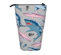 Luckily&Day Blue Cartoon Fish Print Vertical Retractable Pouch Novelty Standing Bag Pop Up Bag Unique Telescopic Pouch for Office Makeup, Black, One Size, Telescopic