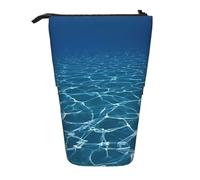 Luckily&Day Blue Deep Ocean Print Vertical Retractable Pouch Novelty Standing Bag Pop Up Bag Unique Telescopic Pouch for Office Makeup, Black, One Size, Telescopic