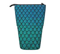 Luckily&Day blue fish scale Print Vertical Retractable Pouch Novelty Standing Bag Pop Up Bag Unique Telescopic Pouch for Office Makeup, Black, One Size, Telescopic
