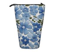 Luckily&Day blue flowers Print Vertical Retractable Pouch Novelty Standing Bag Pop Up Bag Unique Telescopic Pouch for Office Makeup, Black, One Size, Telescopic