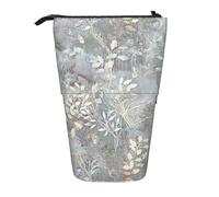 Luckily&Day Blue Grace Flora Print Vertical Retractable Pouch Novelty Standing Bag Pop Up Bag Unique Telescopic Pouch for Office Makeup, Black, One Size, Telescopic