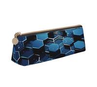Luckily&Day Blue Hexagons and Diamonds Print Personalized Triangular Pouch Stylish Leather Cosmetic Organizer Compact zipper pouch, White, One Size, Stylish, White, One Size, Stylish