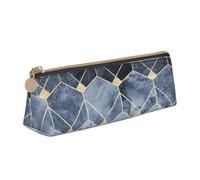 Luckily&Day Blue Hexagons and Diamonds Print Personalized Triangular Pouch Stylish Leather Cosmetic Organizer Compact zipper pouch, White, One Size, Stylish