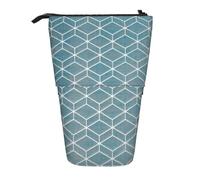 Luckily&Day Blue Lattice Print Vertical Retractable Pouch Novelty Standing Bag Pop Up Bag Unique Telescopic Pouch for Office Makeup, Black, One Size, Telescopic