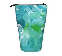 Luckily&Day blue oil paint texture Print Vertical Retractable Pouch Novelty Standing Bag Pop Up Bag Unique Telescopic Pouch for Office Makeup, Black, One Size, Telescopic