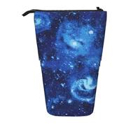 Luckily&Day Blue Universe Space Galaxy Print Vertical Retractable Pouch Novelty Standing Bag Pop Up Bag Unique Telescopic Pouch for Office Makeup, Black, One Size, Telescopic