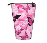 Luckily&Day Butterfly Seamless tile Print Vertical Retractable Pouch Novelty Standing Bag Pop Up Bag Unique Telescopic Pouch for Office Makeup, Black, One Size, Telescopic