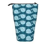 Luckily&Day cartoon whales background Print Vertical Retractable Pouch Novelty Standing Bag Pop Up Bag Unique Telescopic Pouch for Office Makeup, Black, One Size, Telescopic