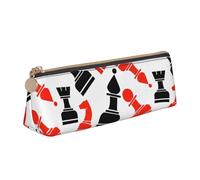 Luckily&Day Chess Print Personalized Triangular Pouch Stylish Leather Cosmetic Organizer Compact zipper pouch, White, One Size, Stylish