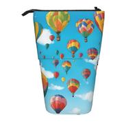 Luckily&Day Colorful Balloons Blue Sky Print Vertical Retractable Pouch Novelty Standing Bag Pop Up Bag Unique Telescopic Pouch for Office Makeup, Black, One Size, Telescopic