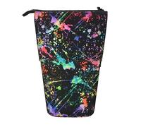 Luckily&Day Colorful Paint-standard Print Vertical Retractable Pouch Novelty Standing Bag Pop Up Bag Unique Telescopic Pouch for Office Makeup, Black, One Size, Telescopic