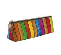 Luckily&Day Colour Wooden Print Personalized Triangular Pouch Stylish Leather Cosmetic Organizer Compact zipper pouch, White, One Size, Stylish