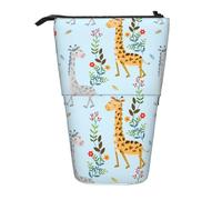 Luckily&Day Cute Giraffe Flowers Print Vertical Retractable Pouch Novelty Standing Bag Pop Up Bag Unique Telescopic Pouch for Office Makeup, Black, One Size, Telescopic