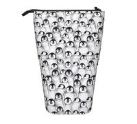 Luckily&Day Cute Penguins Sketch Print Vertical Retractable Pouch Novelty Standing Bag Pop Up Bag Unique Telescopic Pouch for Office Makeup, Black, One Size, Telescopic