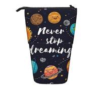 Luckily&Day Cute Planet Print Vertical Retractable Pouch Novelty Standing Bag Pop Up Bag Unique Telescopic Pouch for Office Makeup, Black, One Size, Telescopic