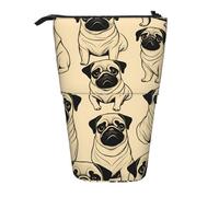 Luckily&Day Cute Pug Dog Print Vertical Retractable Pouch Novelty Standing Bag Pop Up Bag Unique Telescopic Pouch for Office Makeup, Black, One Size, Telescopic