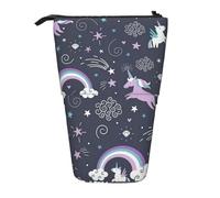 Luckily&Day Cute Sea Animal Rainbow Print Vertical Retractable Pouch Novelty Standing Bag Pop Up Bag Unique Telescopic Pouch for Office Makeup, Black, One Size, Telescopic