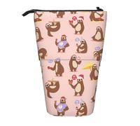 Luckily&Day Cute Sloth Print Vertical Retractable Pouch Novelty Standing Bag Pop Up Bag Unique Telescopic Pouch for Office Makeup, Black, One Size, Telescopic