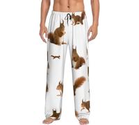 Luckily&Day Cute Squirrel Print Men's Pajama Pants With Pockets Tie Sleep Lounge Funny Fashion Soft Pjs Sleepwear, Black, Large-3X-Large Tall