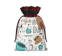 Luckily&Day Delicious Coffee print Christmas Drawstring Gift Bag for Party Festival Funny Reusable Canvas Bag,1 Piec Medium